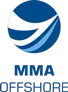 Logo of MMA Offshore featuring a stylized blue and white wave design above the company name "MMA Offshore" in blue text, symbolizing their expertise in ACT civil works and marine services.